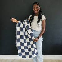 Navy Checkered Plush Blanket