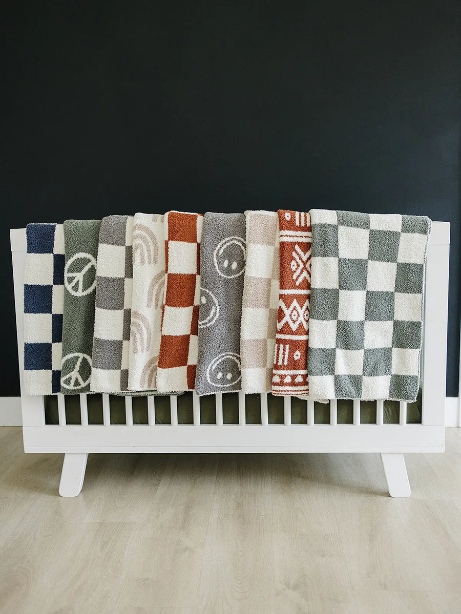 Navy Checkered Plush Blanket Mebie Baby
