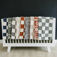 Navy Checkered Plush Blanket