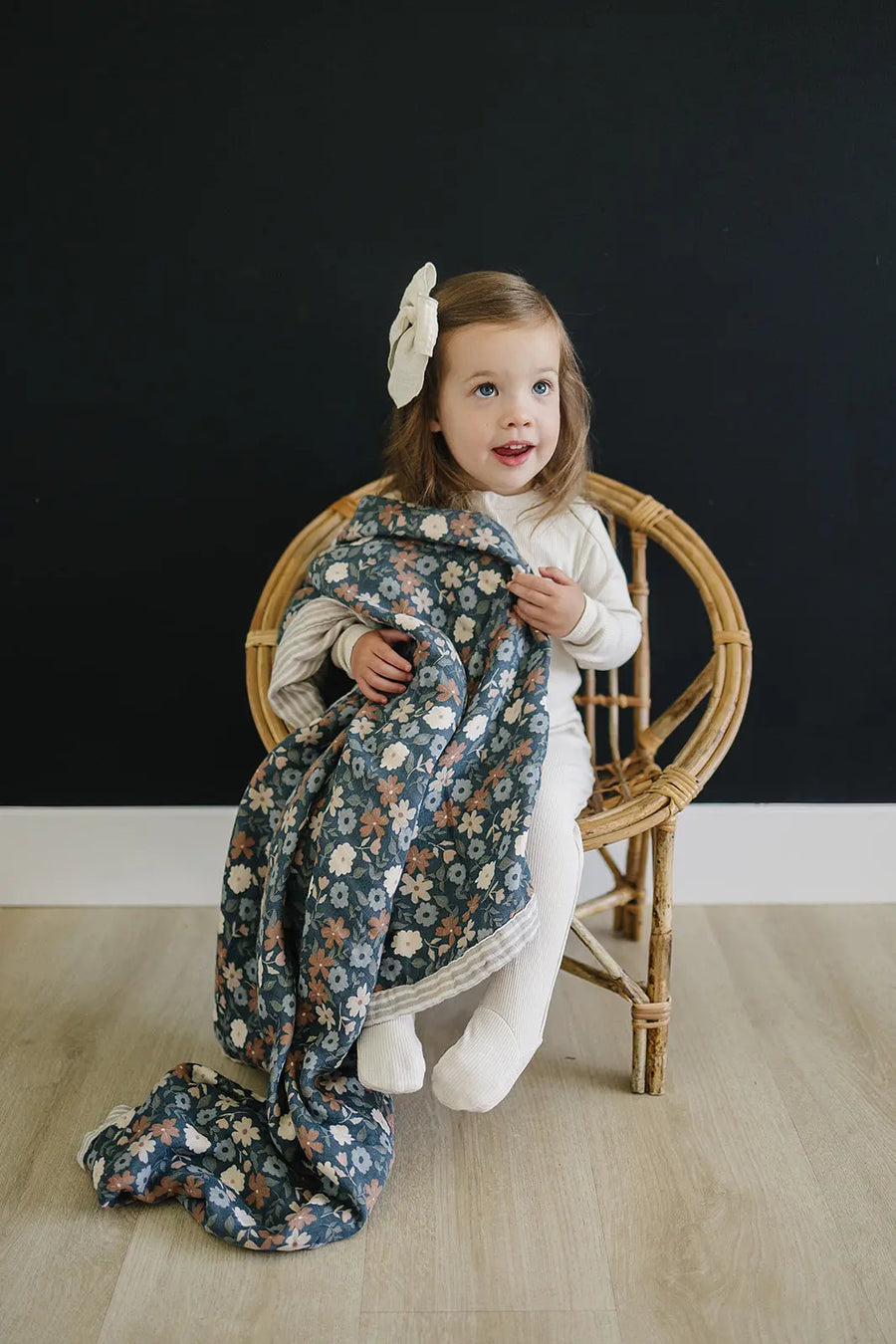 Taupe Stripe + Midnight Floral Muslin Quilt Mebie Baby