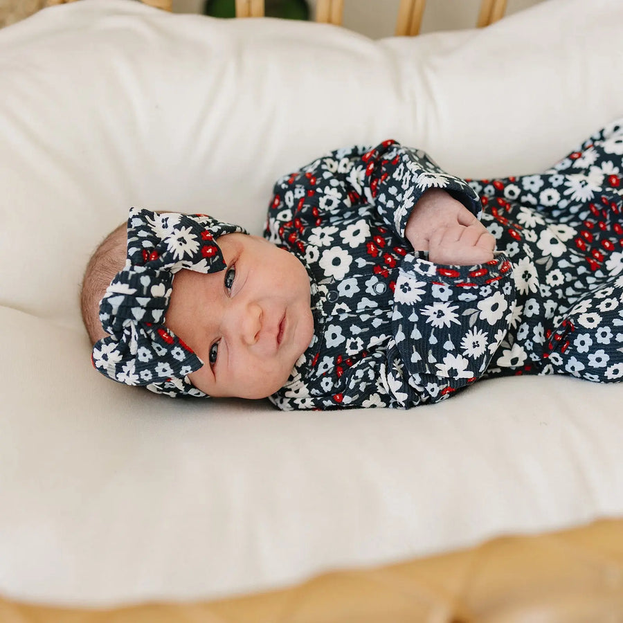 Americana Floral Ribbed Bamboo Head Wrap Mebie Baby