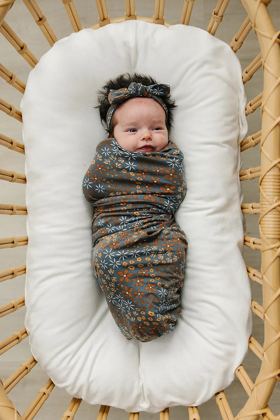 Navy Floral Bamboo Head Wrap Mebie Baby