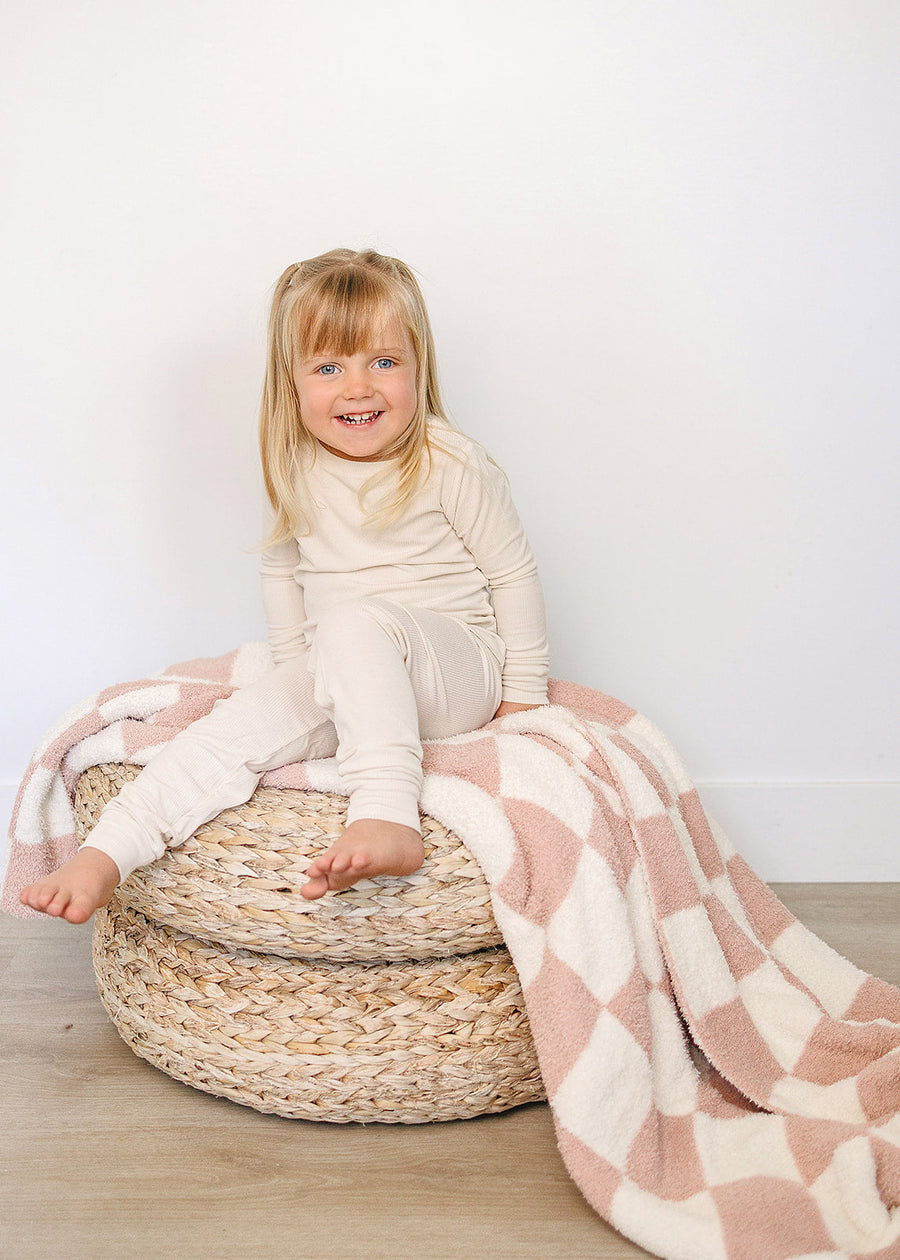Pink Checkered Plush Blanket Mebie Baby