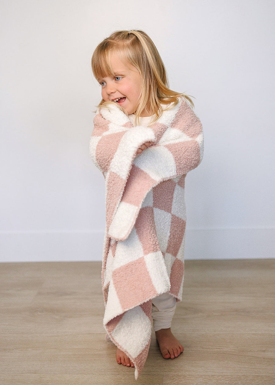 Pink Checkered Plush Blanket Mebie Baby