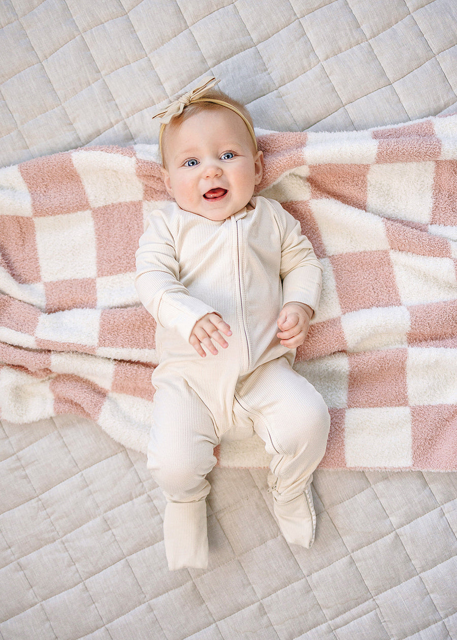 Pink Checkered Plush Blanket Mebie Baby