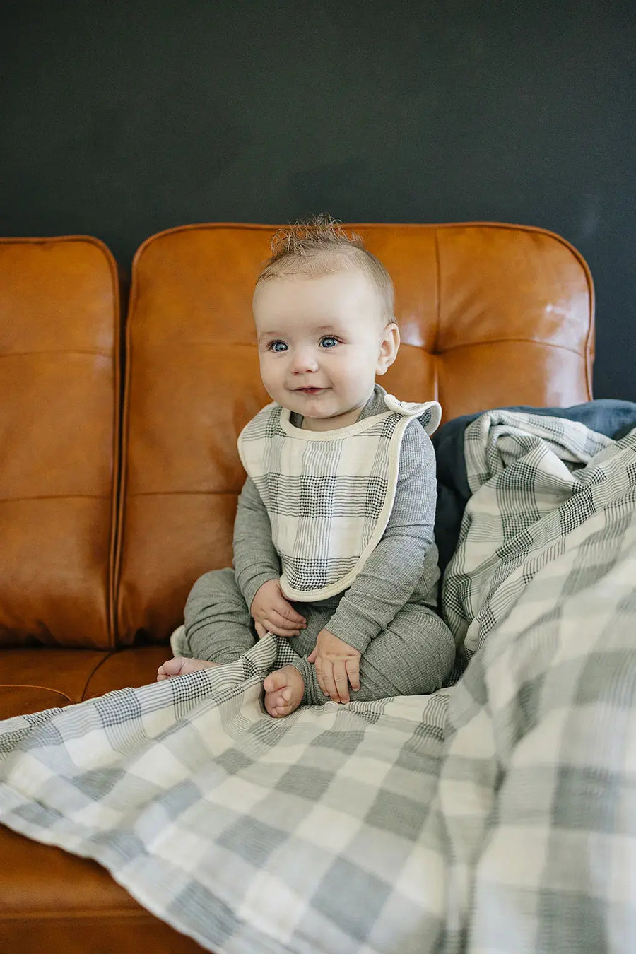 Coastal Plaid + Navy Muslin Quilt Mebie Baby