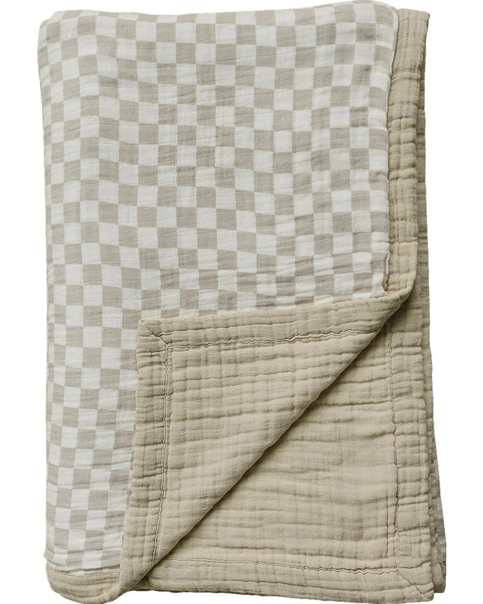 Taupe Checkered Twin Muslin Quilt Mebie Baby