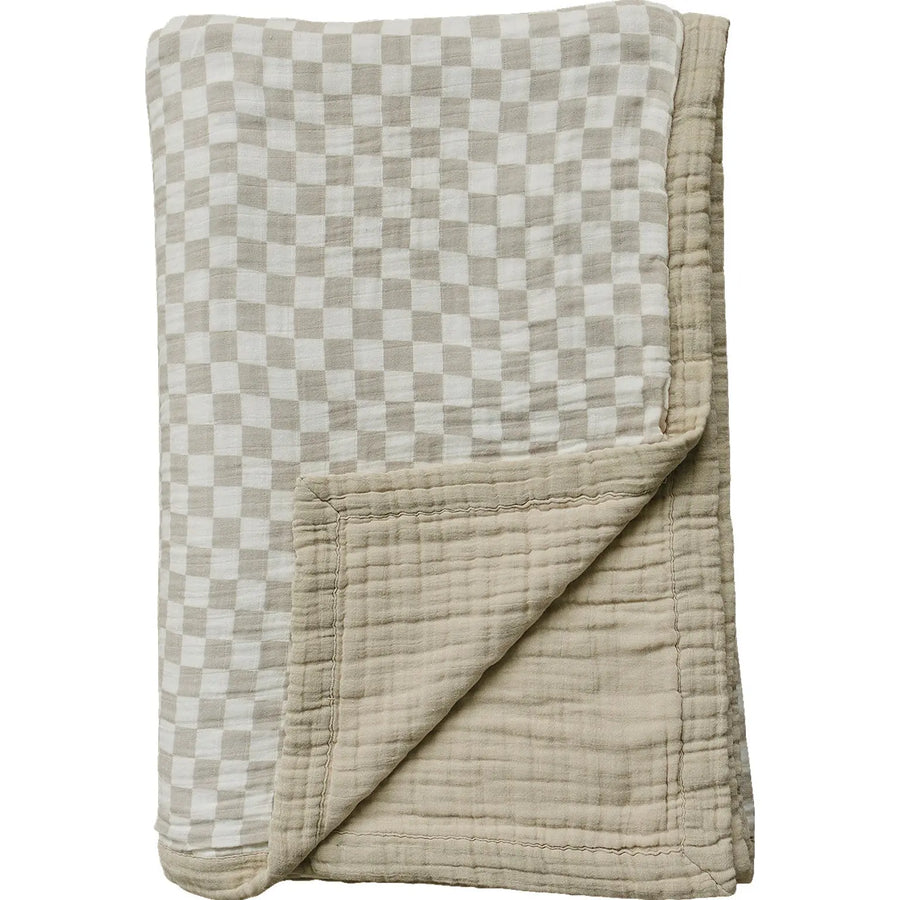 Taupe Checkered Twin Muslin Quilt Mebie Baby