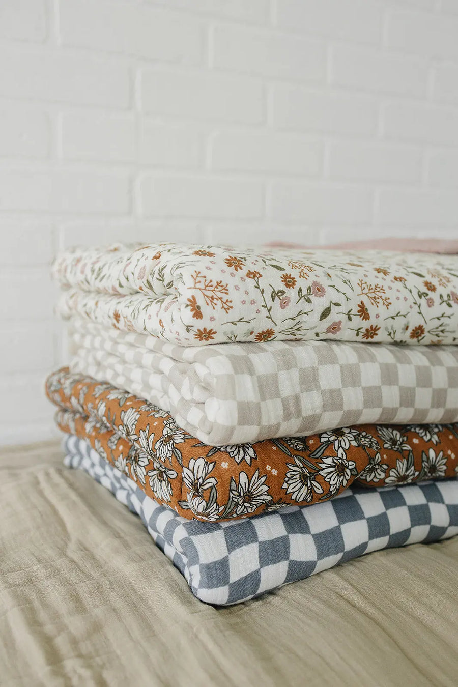 Taupe Checkered Twin Muslin Quilt Mebie Baby