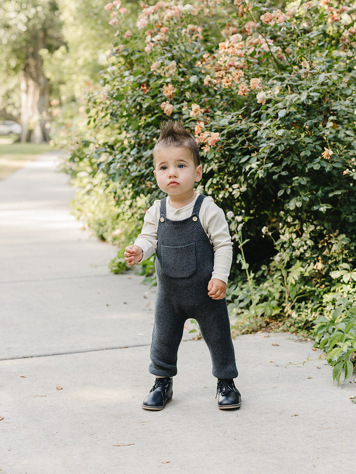 Charcoal Knit Pocket Overalls Mebie Baby