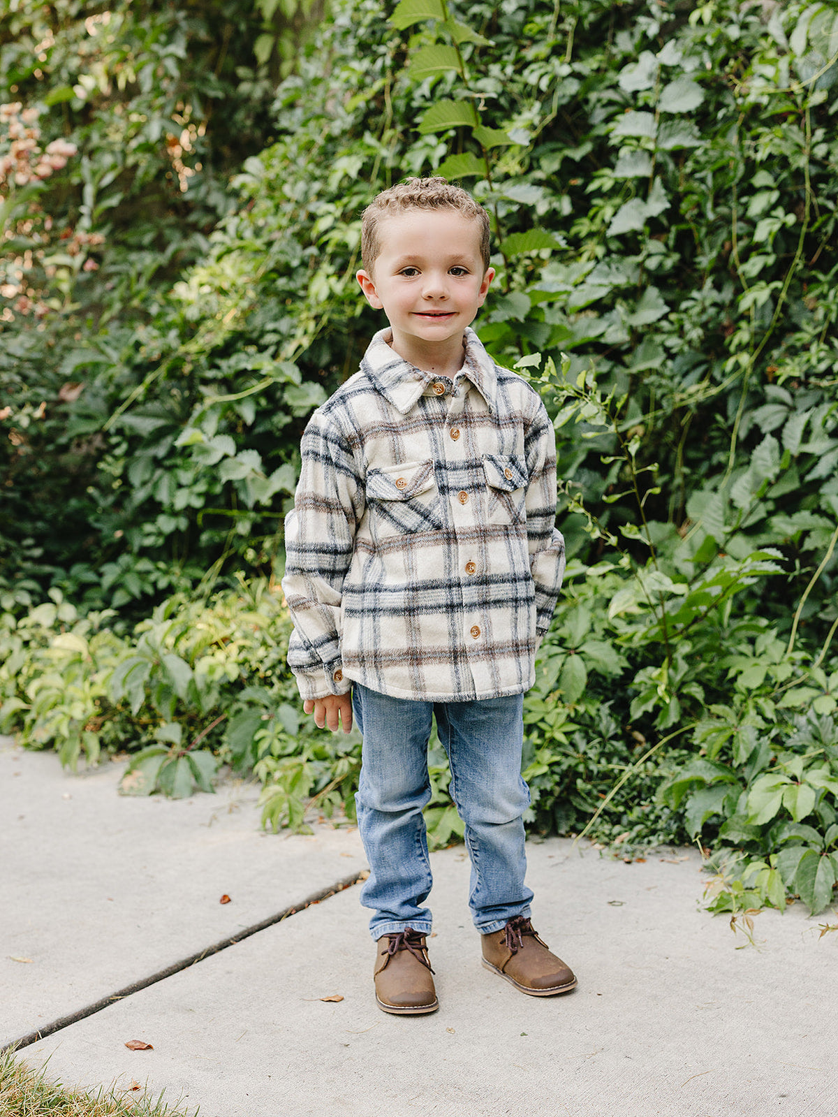 Cream Plaid Shacket Mebie Baby
