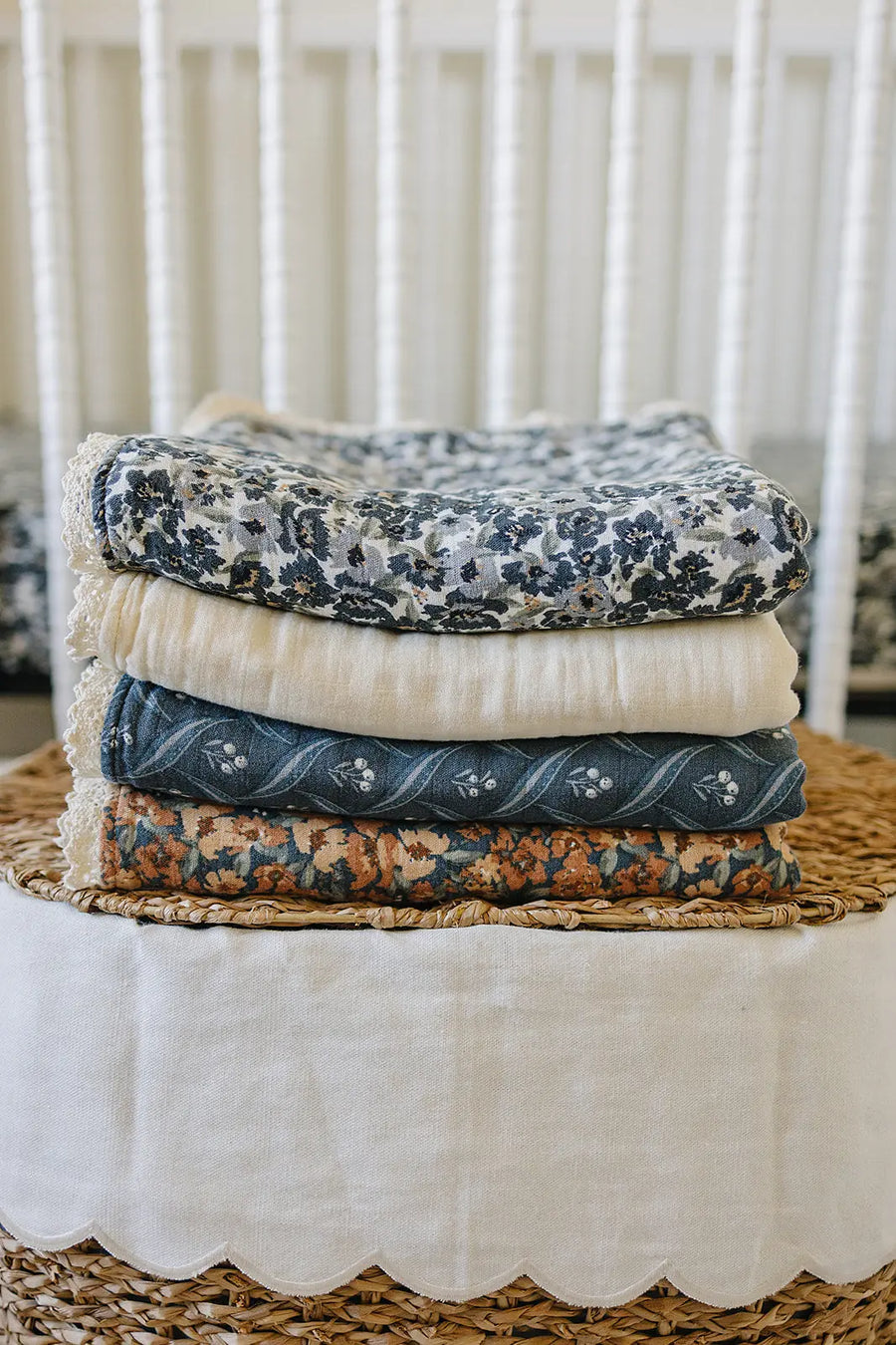 Liberty Floral + Coastal Plaid Lace Muslin Quilt Mebie Baby