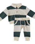 Green Stripe Collared French Terry Set Mebie Baby