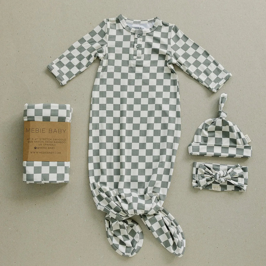 Light Green Checkered Bamboo Head Wrap Mebie Baby