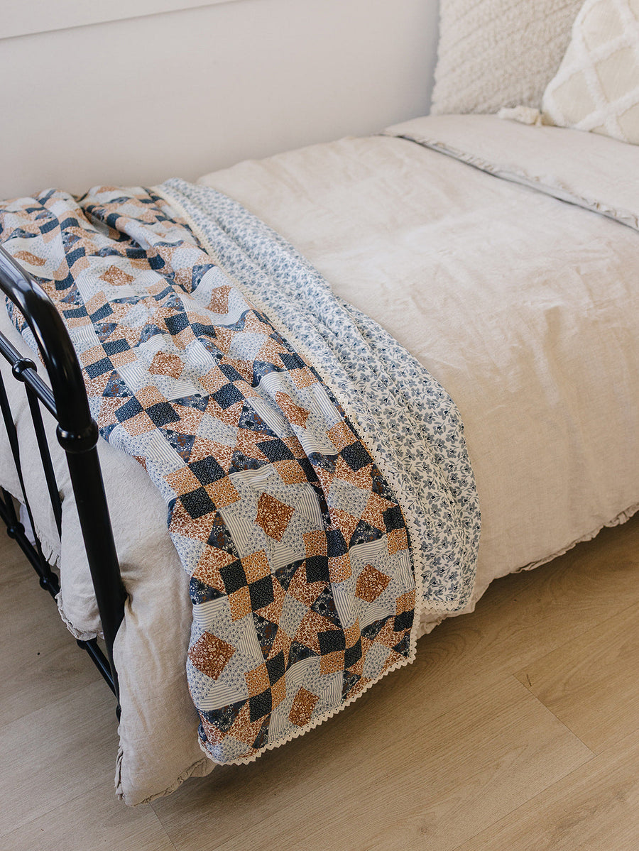 Patchwork Print + Blue Blossom Lace Twin Muslin Quilt Mebie Baby