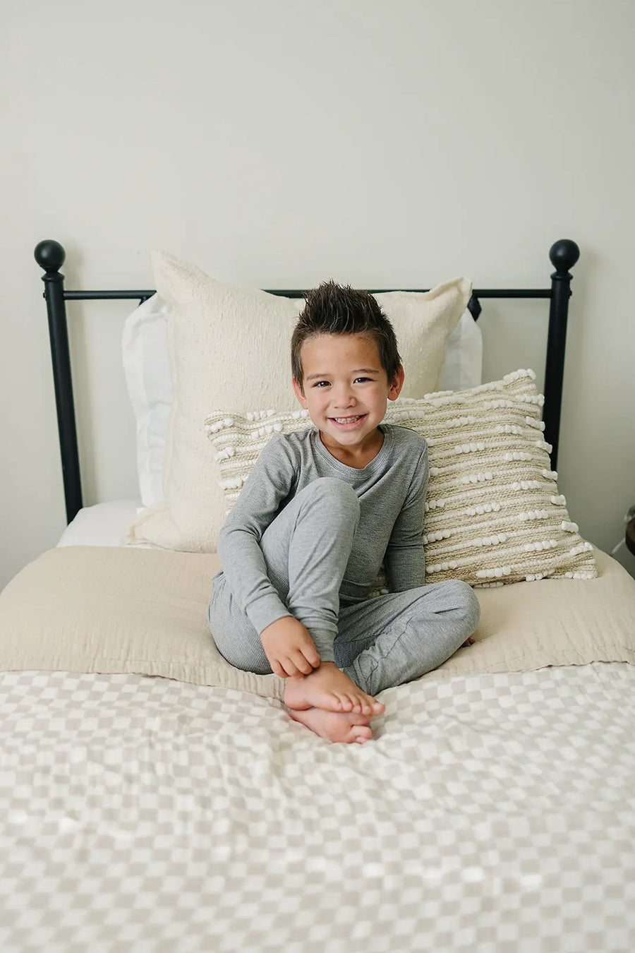 Taupe Checkered Twin Muslin Quilt Mebie Baby