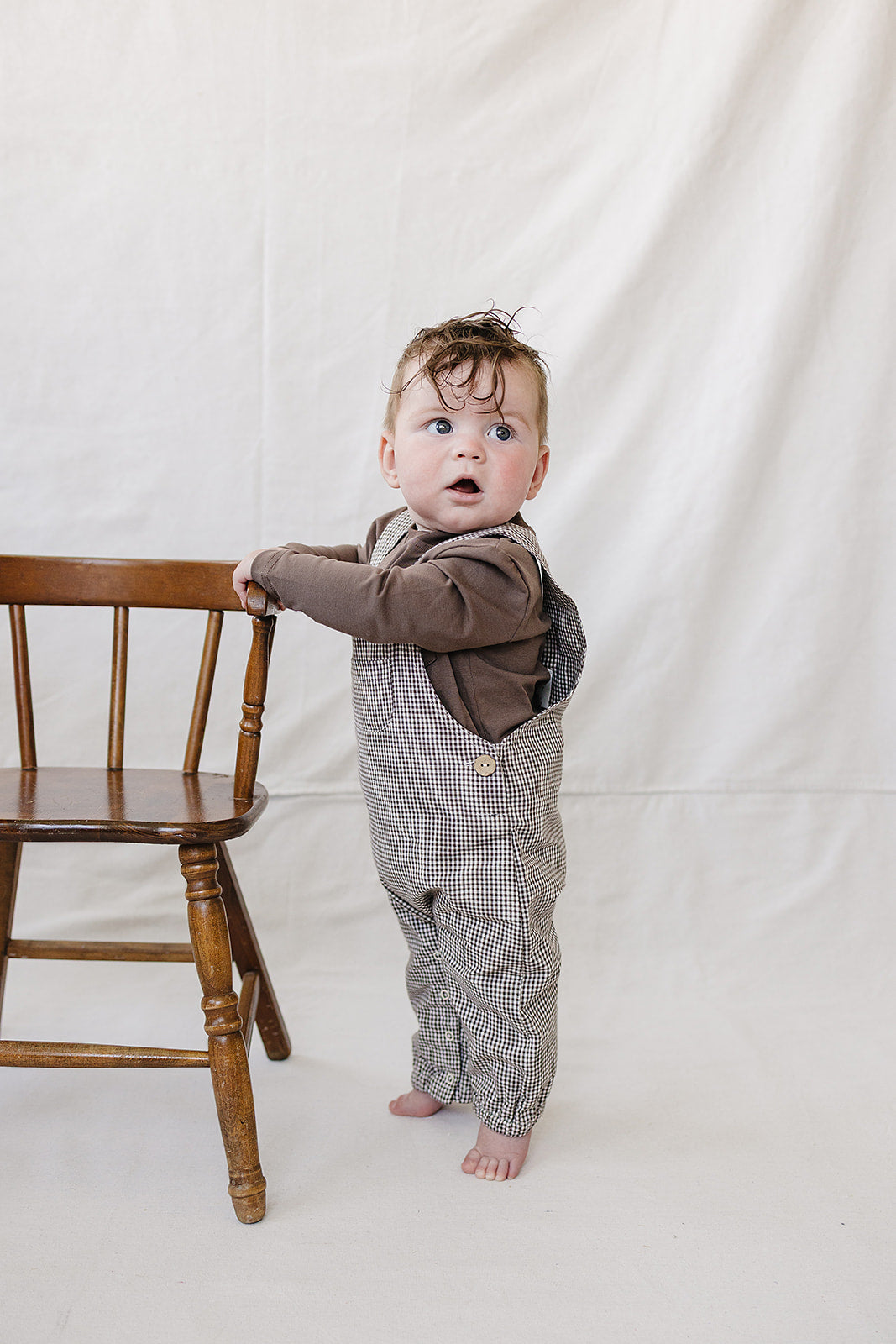 Brown Plaid Overalls Mebie Baby