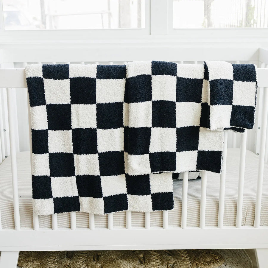 Black + White Checkered Plush Blanket Mebie Baby