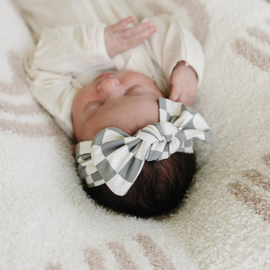 Light Green Checkered Bamboo Head Wrap Mebie Baby