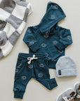 Dark Teal Smiley Hooded French Terry Set