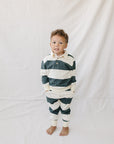 Green Stripe Collared French Terry Set Mebie Baby