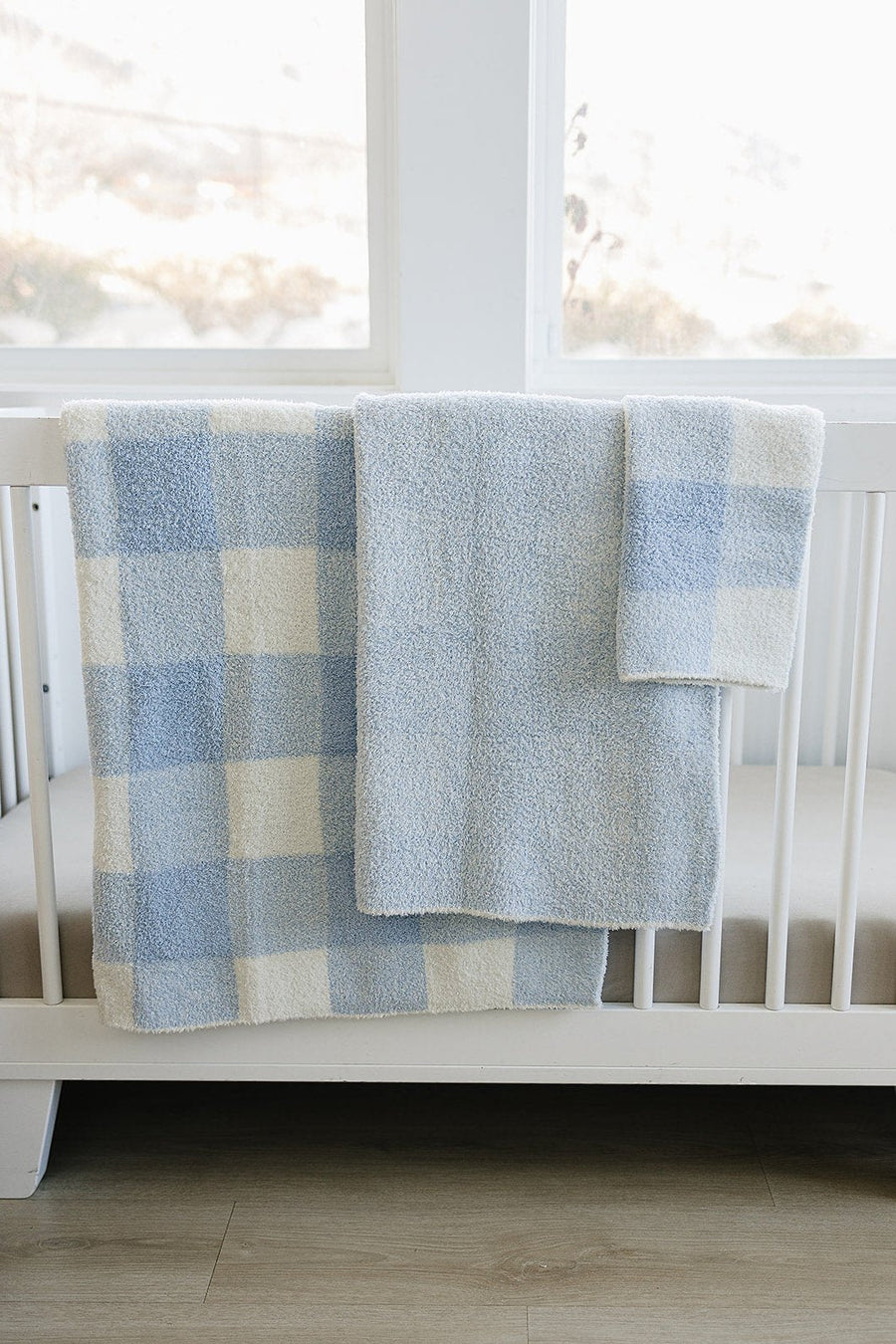Light Blue Plaid Plush Blanket Mebie Baby