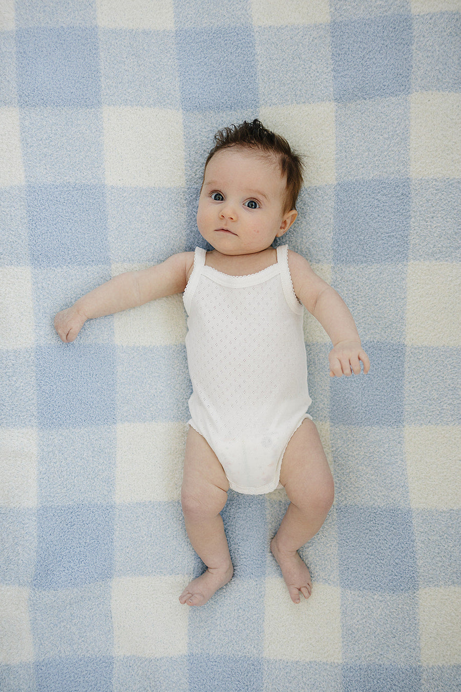 Light Blue Plaid Plush Blanket Mebie Baby