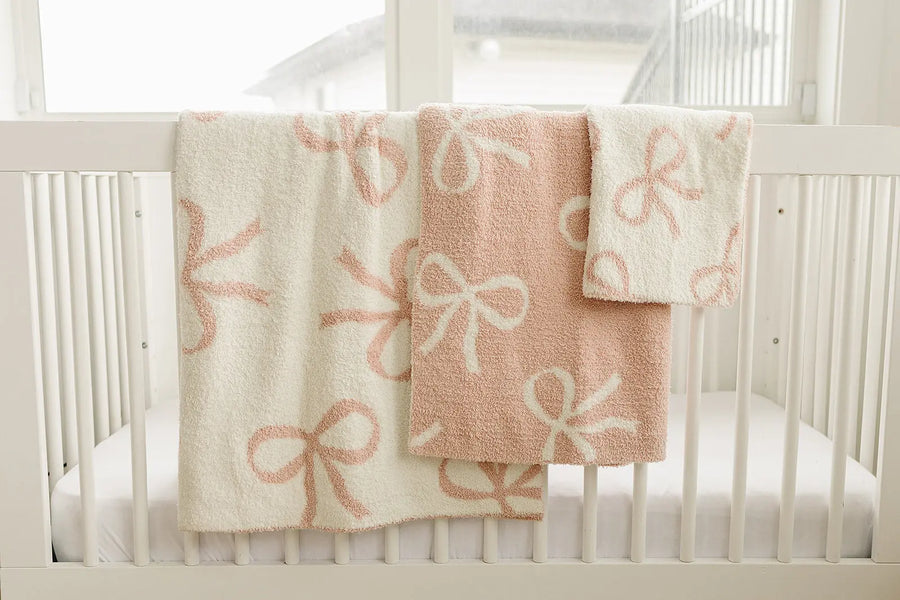 Pink Bow Plush Blanket Mebie Baby