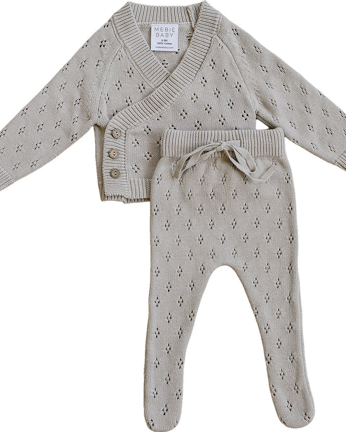 Taupe Pointelle Knit Set Mebie Baby