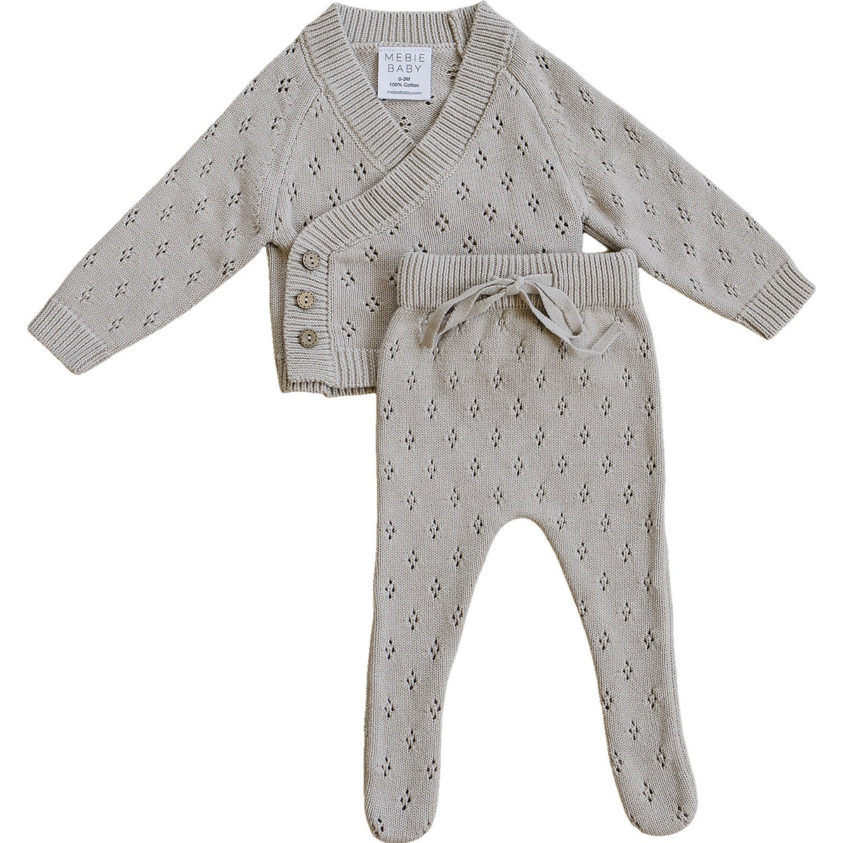Taupe Pointelle Knit Set Mebie Baby