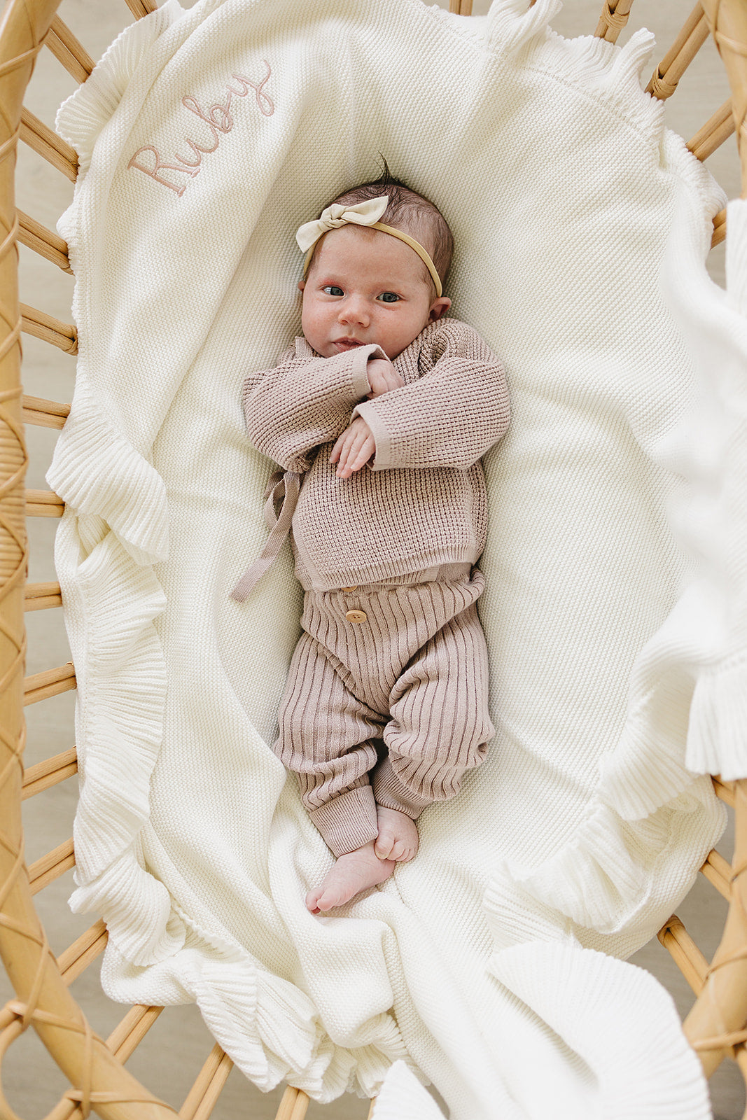 White Ruffle Knit Blanket Mebie Baby