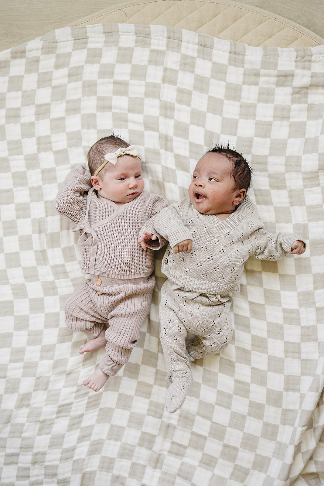 Taupe Pointelle Knit Set Mebie Baby