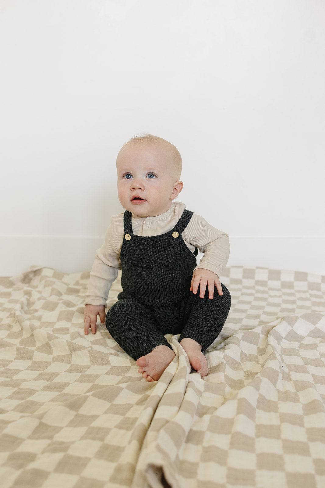 Charcoal Knit Pocket Overalls Mebie Baby