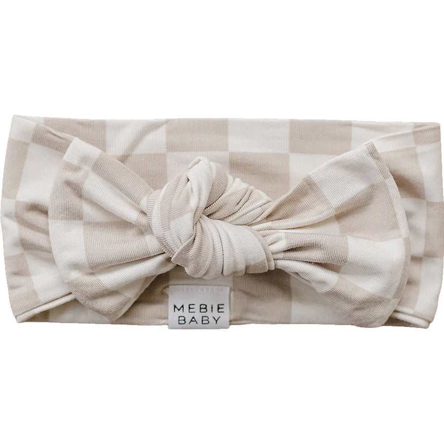 Taupe Checkered Bamboo Head Wrap Mebie Baby