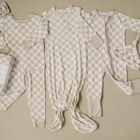 Taupe Checkered Bamboo Cozy Set