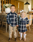 Navy Plaid Smocked Dress
