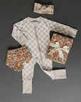 Taupe Checkered Bamboo Zipper