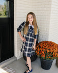Navy Plaid Smocked Dress