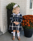 Navy Plaid Smocked Dress