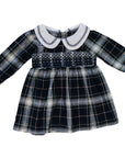Navy Plaid Smocked Dress