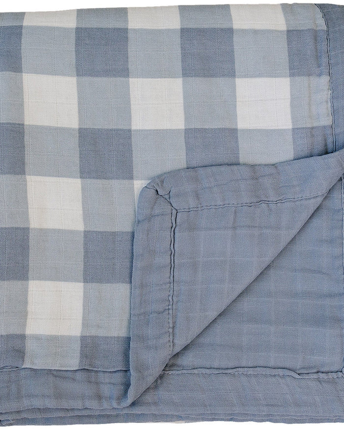 Dusty Blue Gingham + Dusty Blue Muslin Quilt Mebie Baby