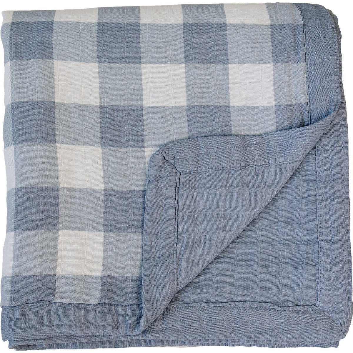 Dusty Blue Gingham + Dusty Blue Muslin Quilt Mebie Baby