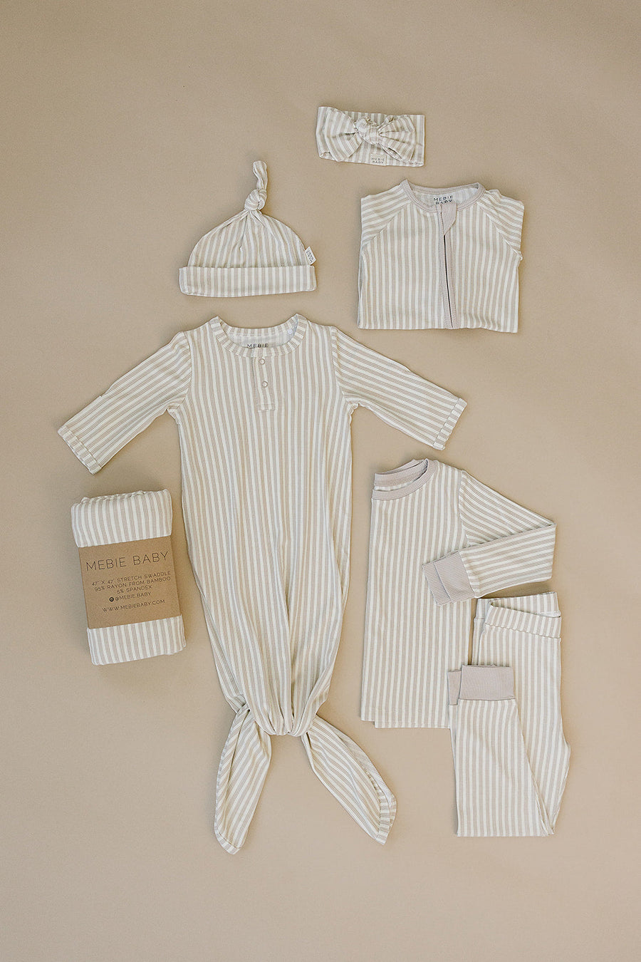 Taupe Stripe Ribbed Bamboo Head Wrap Mebie Baby