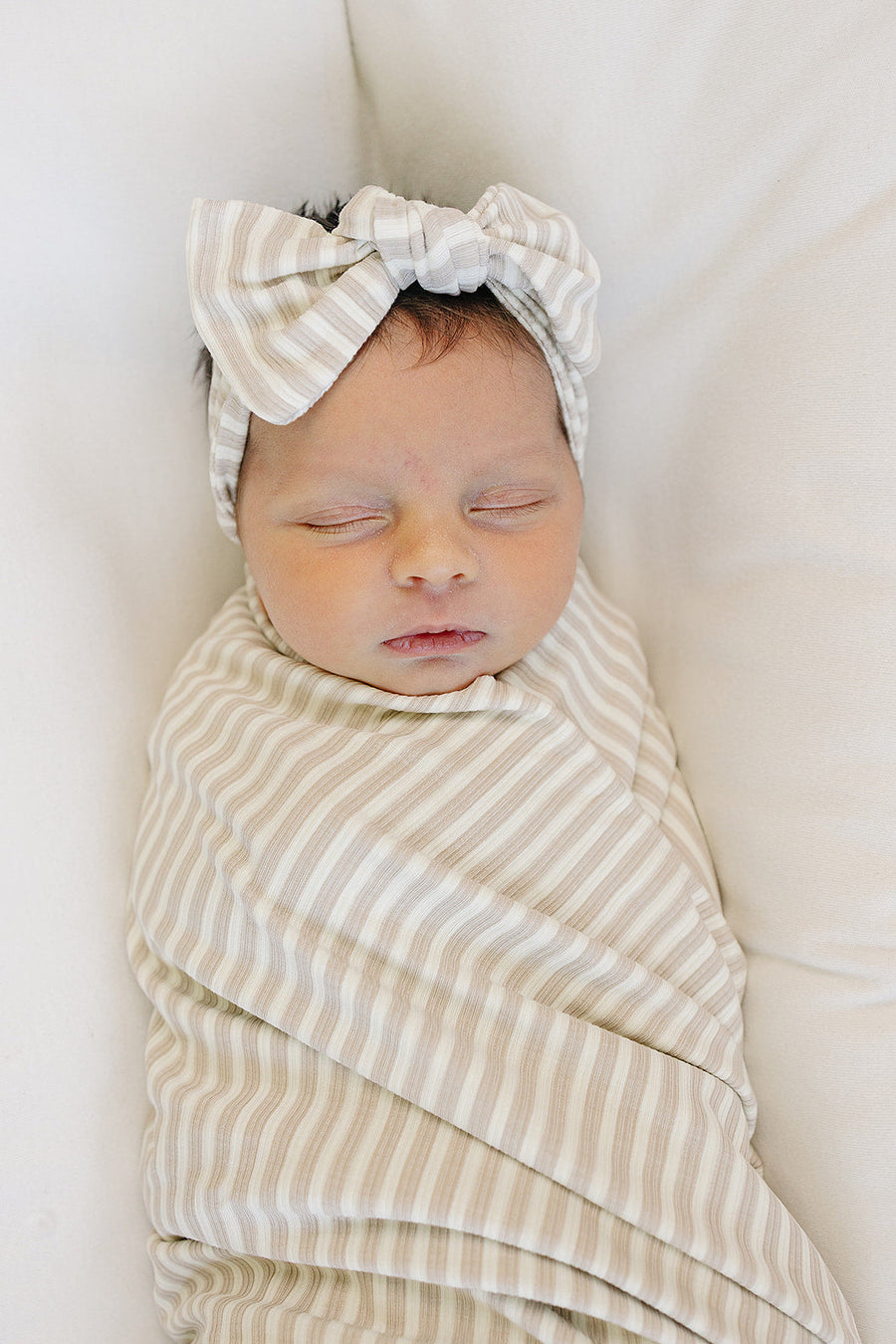 Taupe Stripe Ribbed Bamboo Head Wrap Mebie Baby