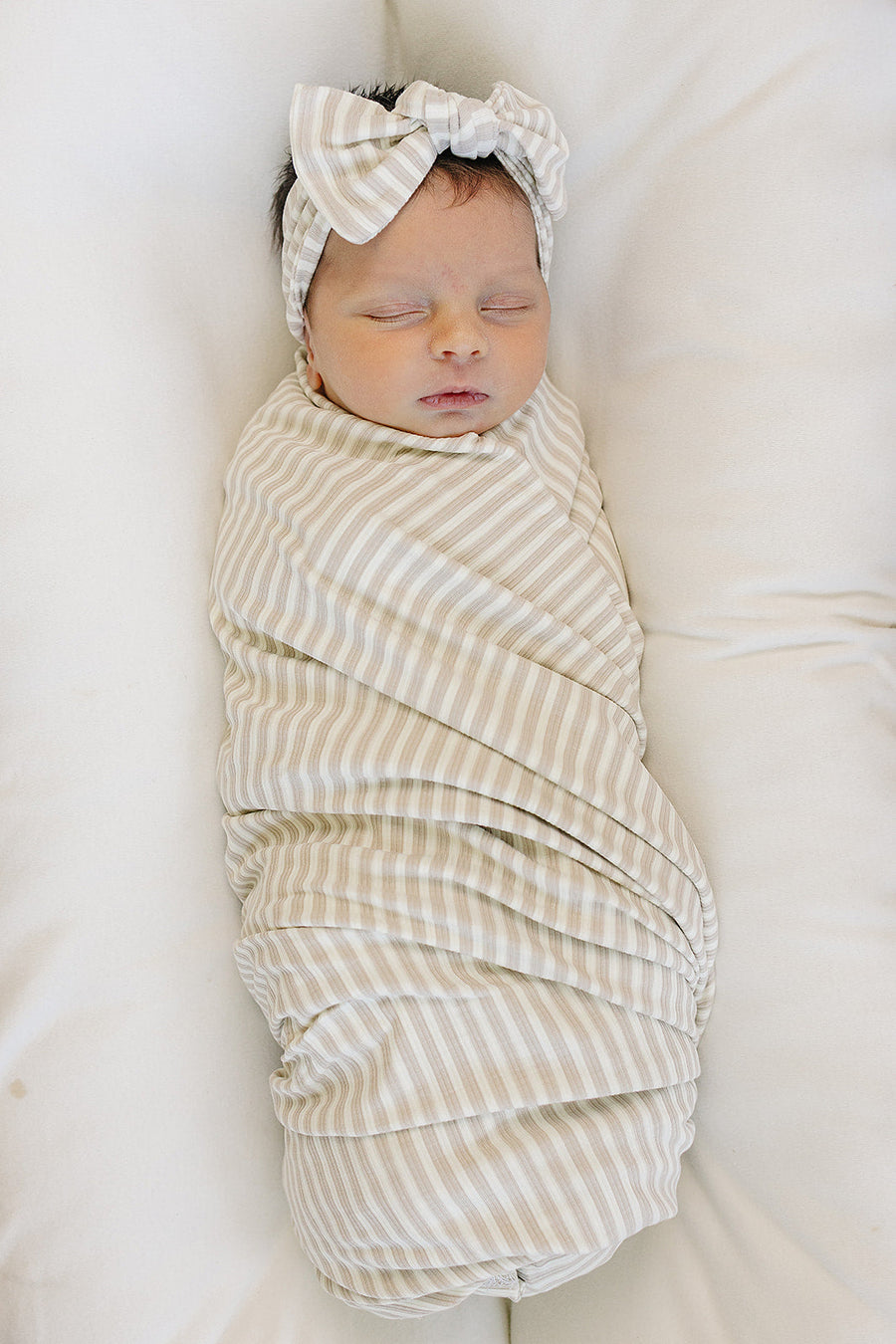 Taupe Stripe Ribbed Bamboo Head Wrap Mebie Baby