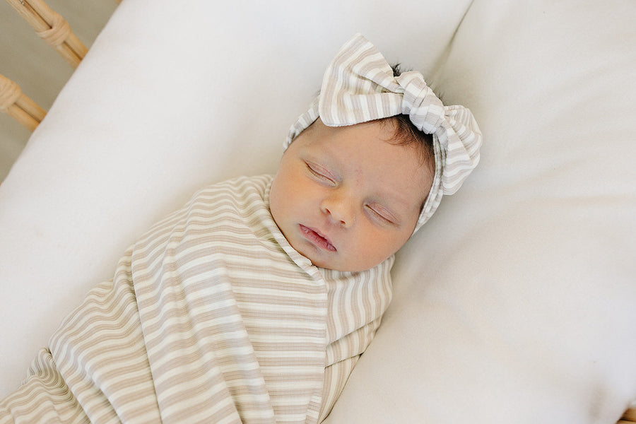 Taupe Stripe Ribbed Bamboo Head Wrap Mebie Baby