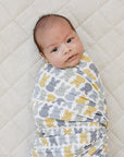 Dusty Blue Bunny Bamboo Stretch Swaddle