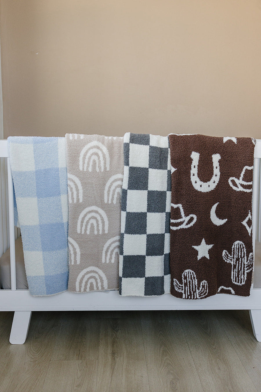 Light Blue Plaid Plush Blanket Mebie Baby