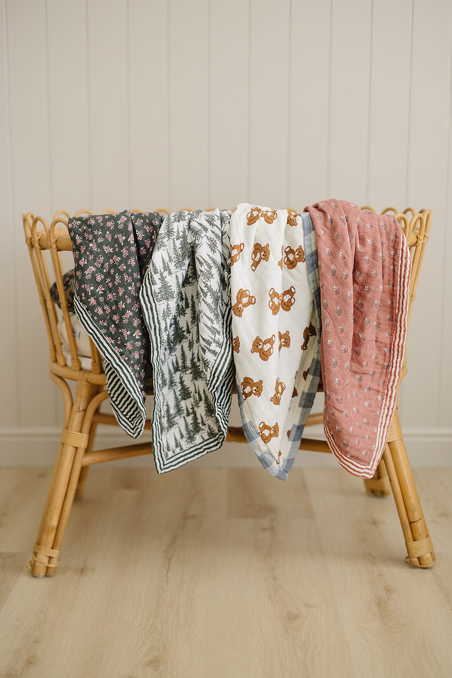 Olive Bloom + Green Stripes Muslin Quilt Mebie Baby
