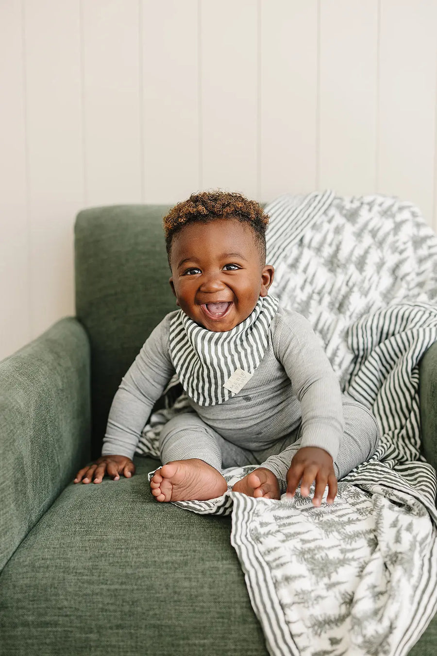 Forest + Green Stripes Muslin Quilt Mebie Baby